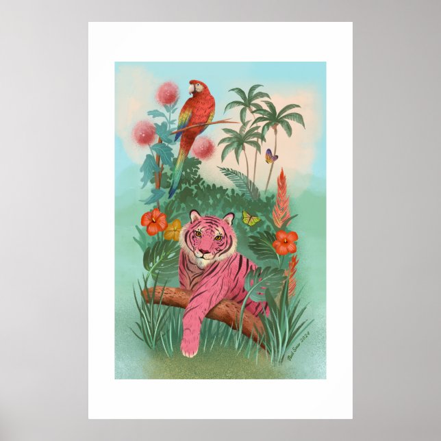 Pink Tiger and Parrot Tropical Extra Large Print (Front)