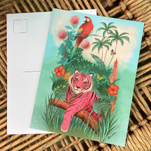 Pink Tiger and Parrot Tropical Jungle Postcard