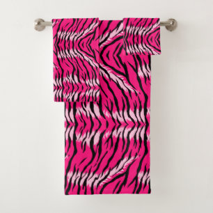 Pink Tiger Animal Skin Pattern Design  Bath Towel Set