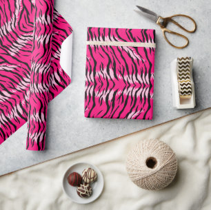 Pink Tiger Animal Skin Pattern Design  Wrapping Paper