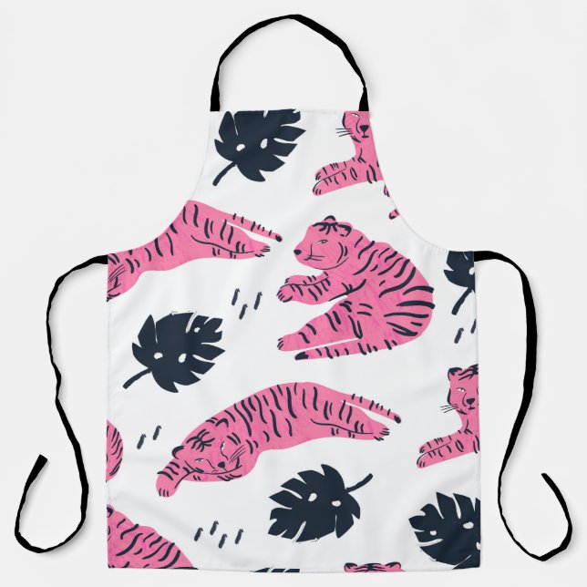 Pink tiger lies in various positions. Tropical lea Apron (Front)