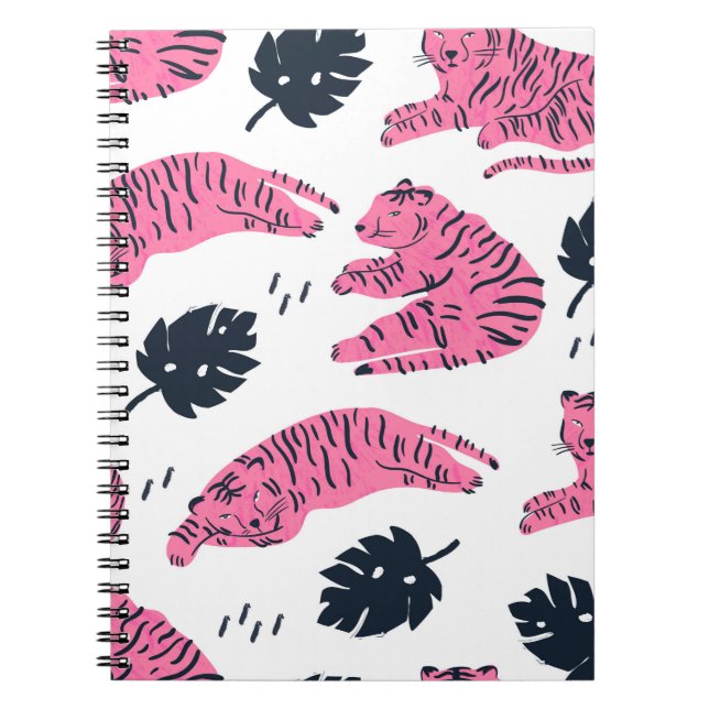 Pink tiger lies in various positions. Tropical lea Notebook (Front)