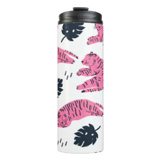 Pink tiger lies in various positions. Tropical lea Thermal Tumbler