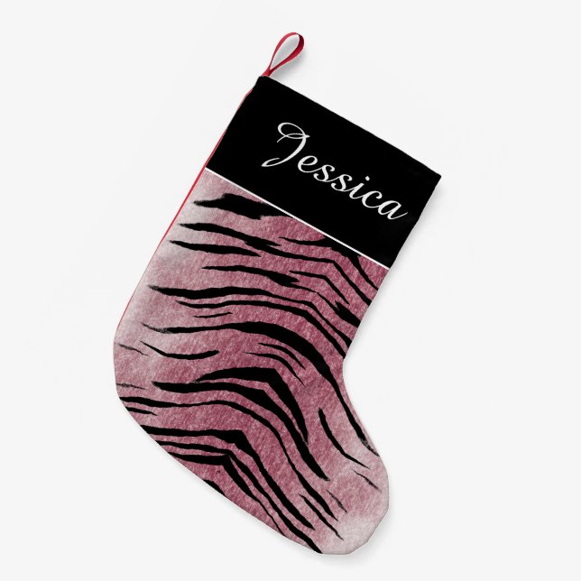 Pink Tiger Print Personalised Christmas Stocking (Front (Hanging))
