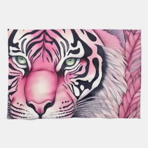 Pink tiger, tiger face tea towel