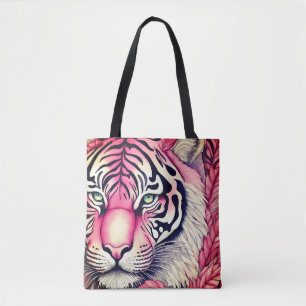 Pink tiger, tiger face tote bag