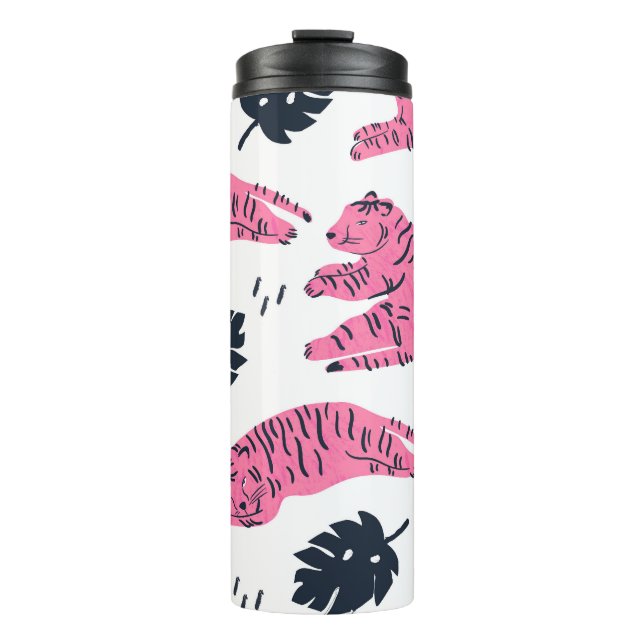 Pink Tiger Tropical: Vintage Hand-Drawn. Thermal Tumbler (Front)