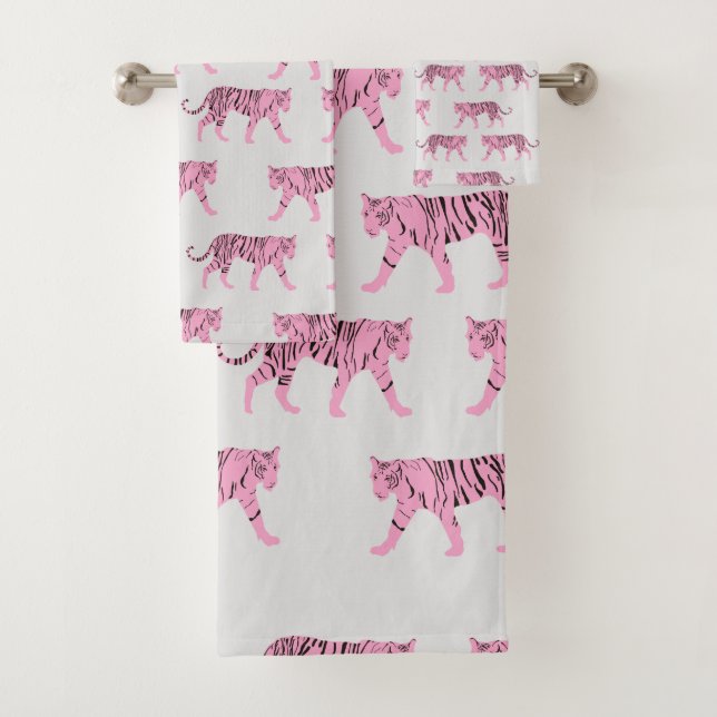 Pink Tigers Pattern Bath Towel Set (Insitu)