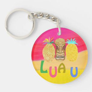 Pink Tiki Pineapple Luau Key Ring