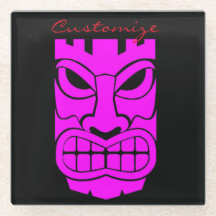 Pink Tiki Sculpture Thunder_Cove Glass Coaster