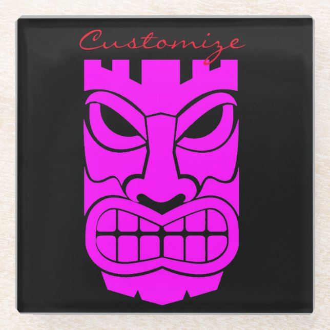 Pink Tiki Sculpture Thunder_Cove Glass Coaster (Front)
