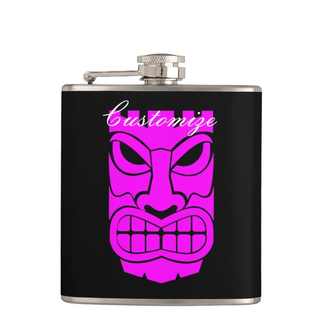 Pink Tiki Sculpture Thunder_Cove Hip Flask (Front)