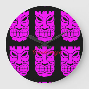 Pink Tiki Sculpture Thunder_Cove Large Clock