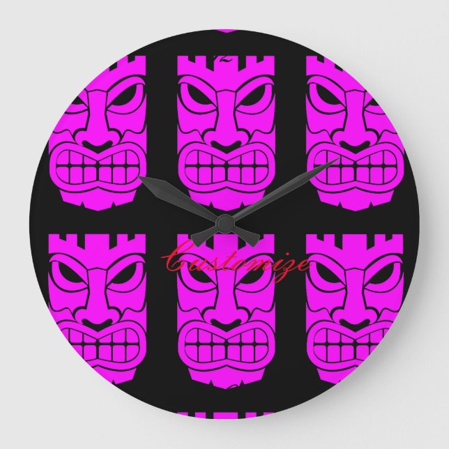 Pink Tiki Sculpture Thunder_Cove Large Clock (Front)