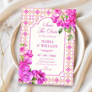 Pink tile floral  save the date