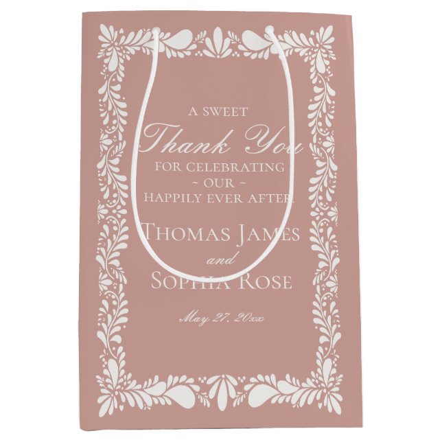 Pink Tile Talavera Spanish Fiesta Wedding Favours Medium Gift Bag (Front)