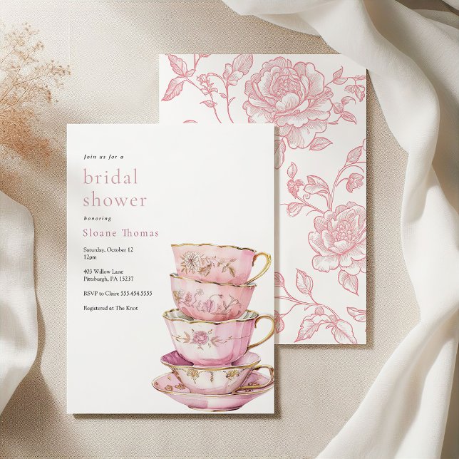 Pink Time for Tea Bridal Shower  Invitation (Creator Uploaded)