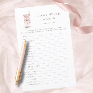 Pink Tini One Girl Baby Shower Word Scramble Game