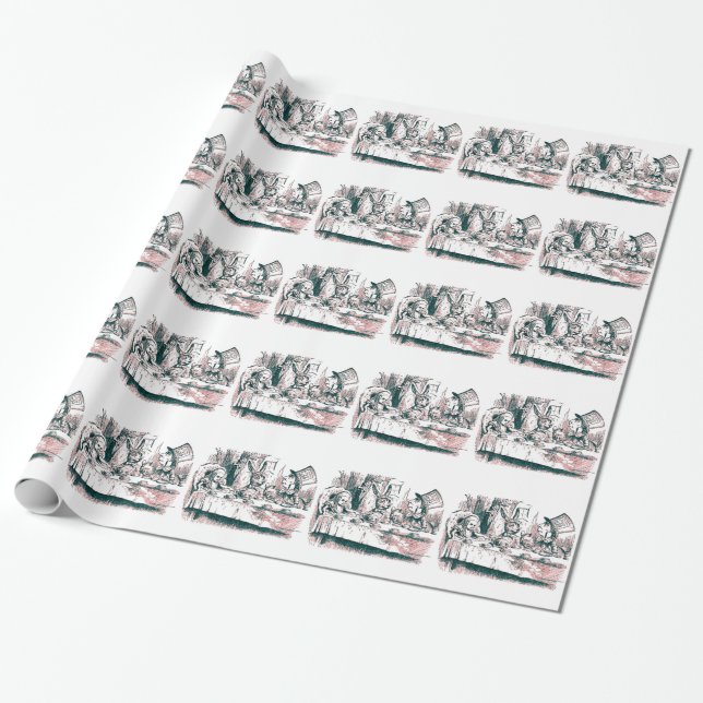 Pink Tint Mad Tea Party Wrapping Paper (Unrolled)
