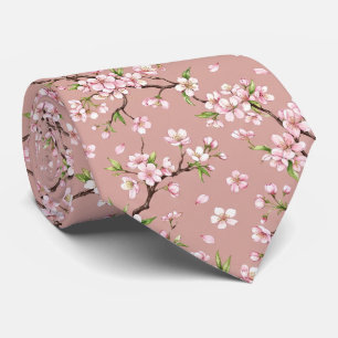Pink Tiny White Floral Pattern Necktie for Men