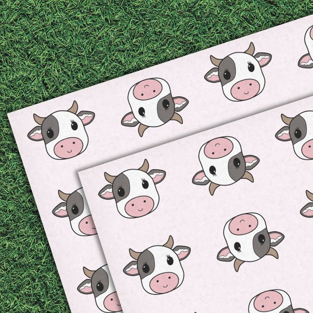 Pink Tissue Paper with Cute Cow pattern (Cute Cow Pink Tissue Paper)