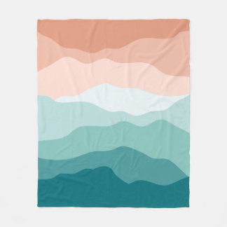 Pink To Blue Green Gradient Minimalist Mountains L Fleece Blanket