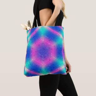 Pink to Blue Holographic Mermaid Scale Hexagons Tote Bag