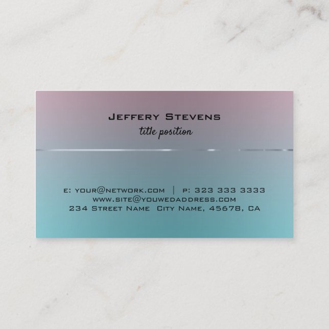 Pink to blue ombre faux stainless steel steel Look Business Card (Back)
