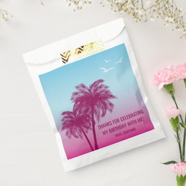 Pink To Blue Sky And Palm Trees Birthday Thank You Favour Bags (Sealed)
