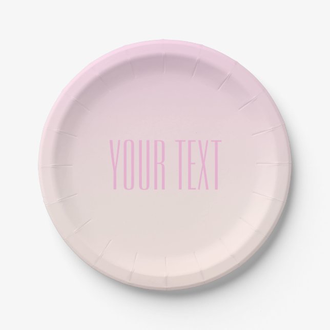 Pink to Peach Sunset Ombre with Customisable Text Paper Plate (Front)