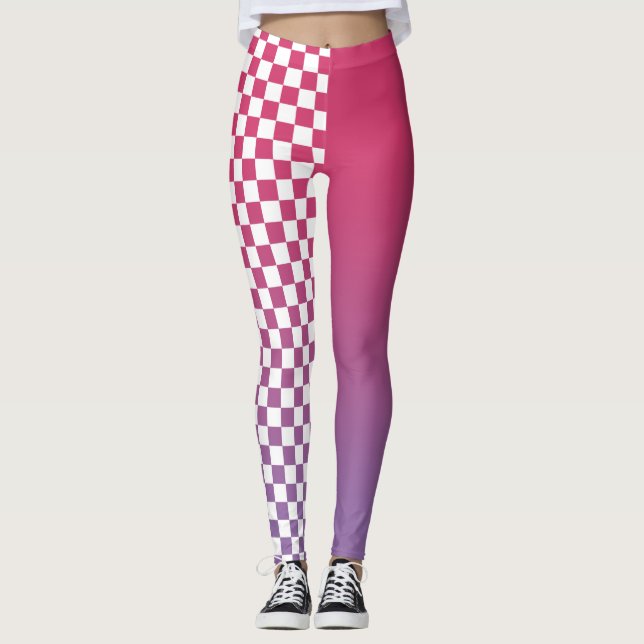 Pink to Purple Gradient and Chequered Pattern Leggings (Front)