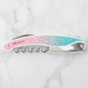 Pink to turquoise glitter ombre background corkscrew