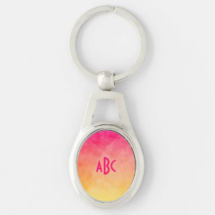 Pink to Yellow Watercolor Ombre Monogram Key Ring