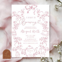 Pink Toile A Baby is Brewing Tea Party Invitation