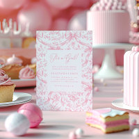 Pink Toile and Bows Baby Shower Invitation