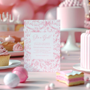 Pink Toile and Bows Baby Shower Invitation