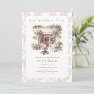 Pink Toile Baby Is Brewing Cafe Coffee Coquette Thank You Card
