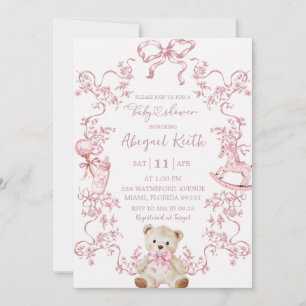 Pink Toile Baby Shower Girl Invitation
