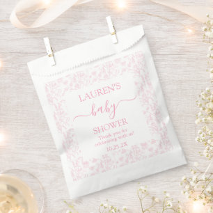 Pink Toile Bear Baby Shower Girl Favour Bags