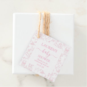 Pink Toile Bear Baby Shower Girl Favour Tags