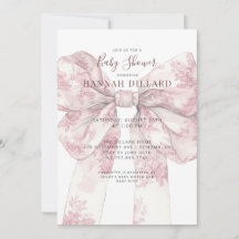 Pink Toile Bow Girl Baby Shower