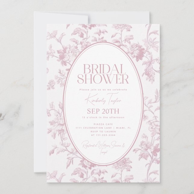 Pink Toile Bridal Shower Invitation (Front)