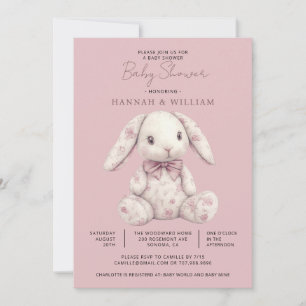 Pink Toile Bunny Rabbit Girl Baby Shower Invitation