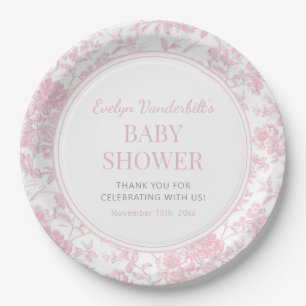 Pink Toile Chinoiserie Floral Baby Shower  Paper Plate