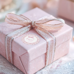 Pink Toile Coquette Bow 1st Birthday Girl Classic Round Sticker