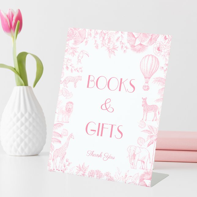 Pink Toile de Jou Baby Shower Books and Gifts  Pedestal Sign (Creator Uploaded)