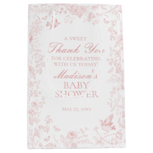 Pink Toile De Jouy Baby Shower Favours Medium Gift Bag