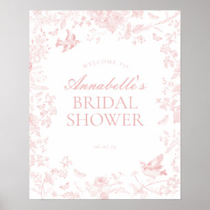 Pink toile de jouy bridal shower welcome sign