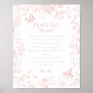 Pink Toile De Jouy Dont Say Baby Shower Game Poster