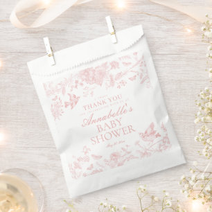 Pink Toile De Jouy Floral Baby Shower Dessert Favour Bags